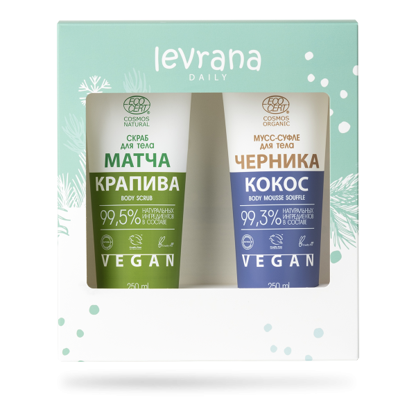 Набор подарочный новогодний Levrana Daily, средства для тела (скраб + мусс)